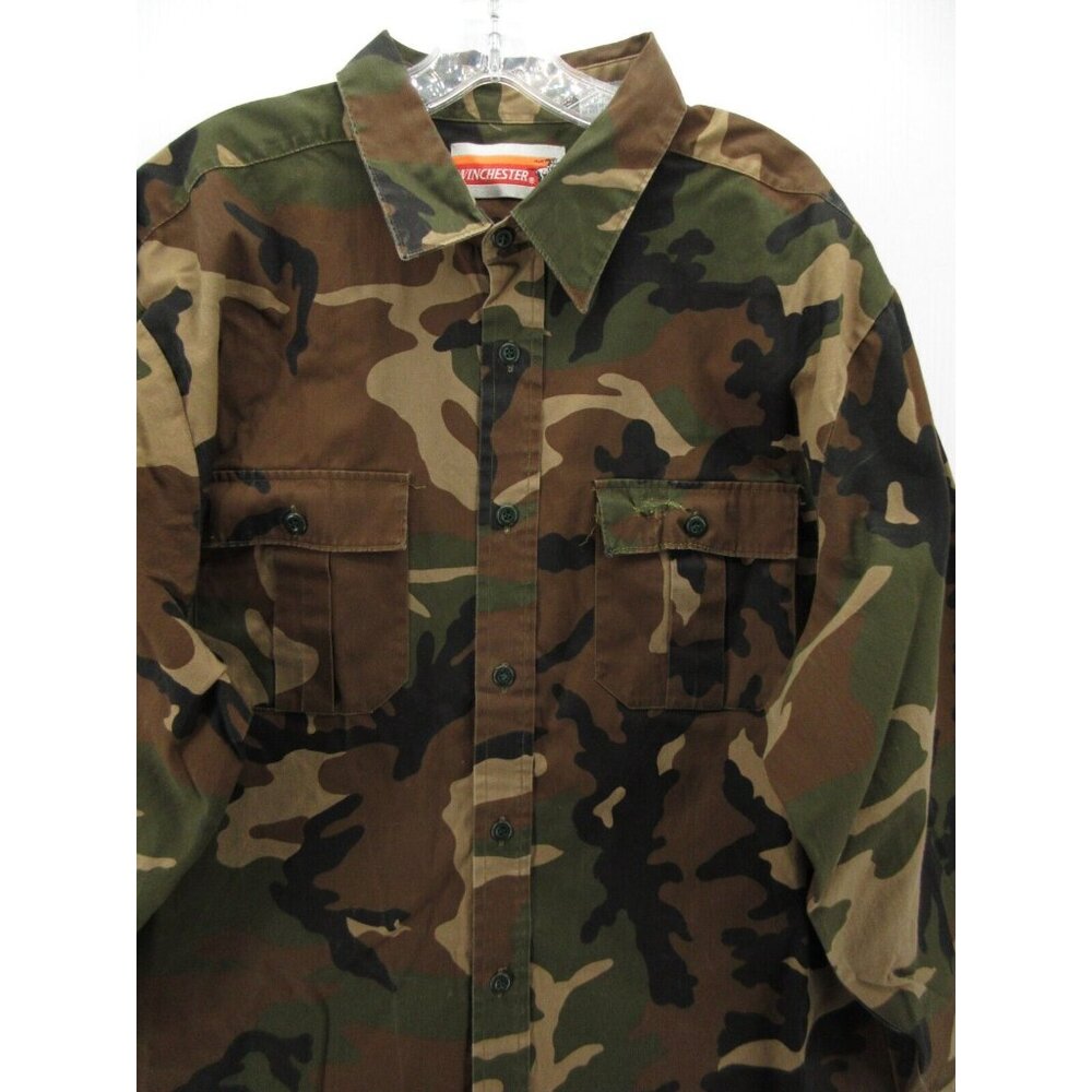 VINTAGE Winchester Shirt XL Button Down Camo Hunting Flap Pockets * - Picture 2 of 11